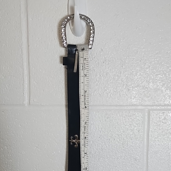 Black Belt Studded Silver Fleur-de-lis Studs & Rhinestones & Encrusted Buckle - Picture 10 of 16